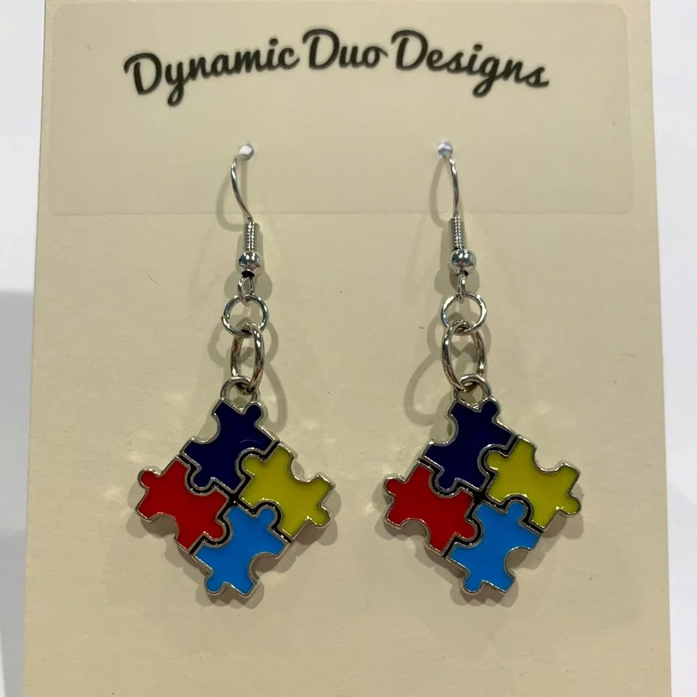 Autism Awareness puzzle piece 🧩 charm earrings - Picture 5 of 6